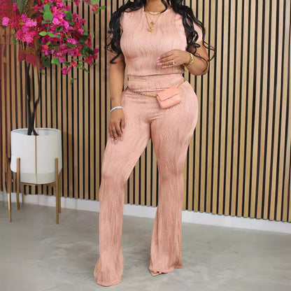 EMPIRE Women's Casual Short Sleeve Flared Pants Suit