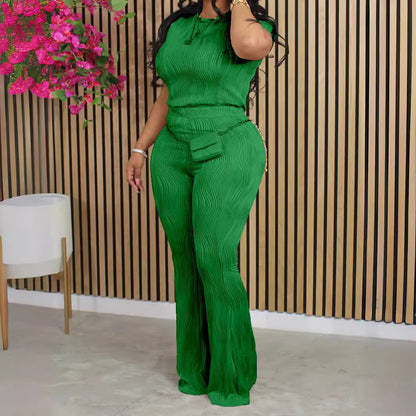 EMPIRE Women's Casual Short Sleeve Flared Pants Suit